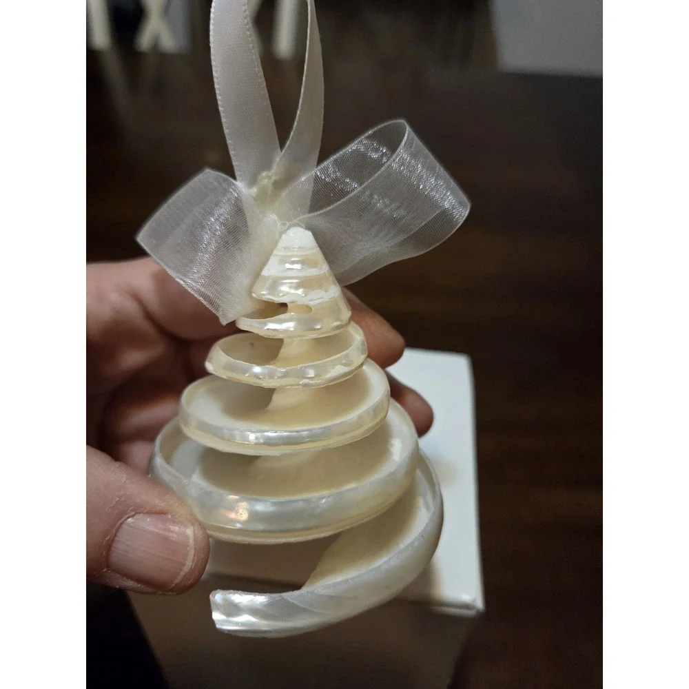Seashell Christmas Tree Ornament, spiral-cut pearl Trochus shell